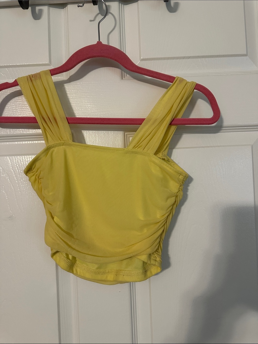 SHEIN Bright Yellow Ruched Crop Tank Top
